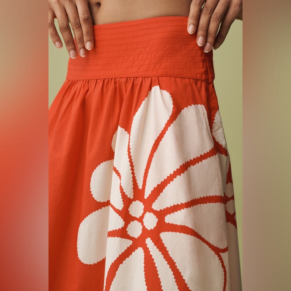Farm Rio Anthropologie Printed Poplin Midi Skirt Size S - Picture 10 of 15